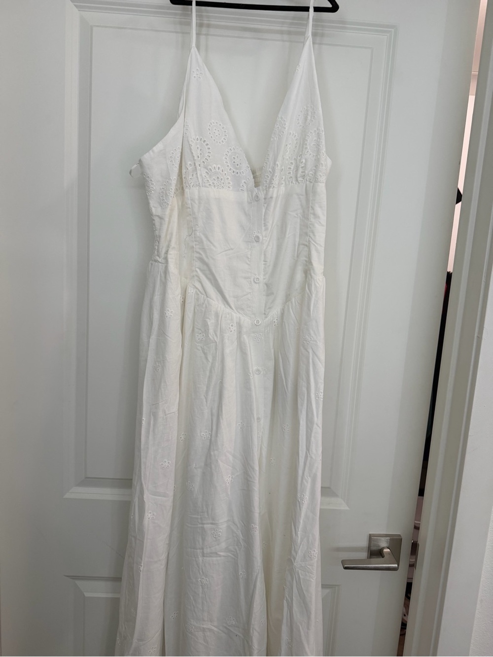 Lulu's White Eyelet Midi Dress with Spaghetti Straps